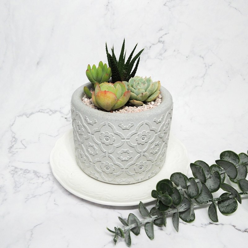 ∣Elegant begonia flower-shaped succulent potted plants∣Handmade mud pots/shaped plants/customized products - ตกแต่งต้นไม้ - ปูน สีเงิน