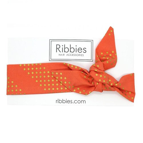 Ribbies 台灣總代理 英國Ribbies 成人蝴蝶結髮帶-珊瑚紅金點點