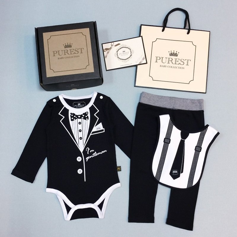 PUREST Little Gentleman Fully Armed Black Suit Baby Moon Baby Newborn Luxury Gift Set - ของขวัญวันครบรอบ - ผ้าฝ้าย/ผ้าลินิน 