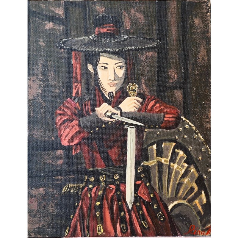 身著戰士服裝的女子肖像畫 由 RinaArtSK 手繪原創壓克力畫 - 壁貼/牆壁裝飾 - 其他材質 多色