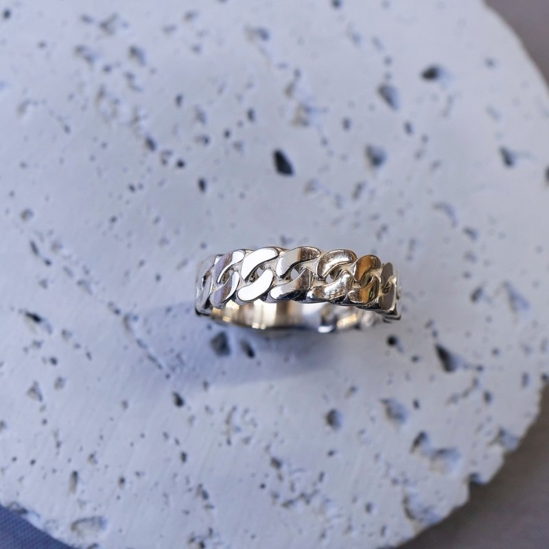 [Chain] Sterling Silver 925 Ring, Plating Available [Made to Order] S-059 - แหวนทั่วไป - โลหะ สีเงิน