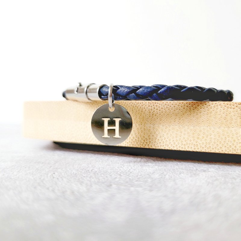 Braided Leather Bracelet [Custom] Leather Braided 4mm / Letter / Titanium Magnetic Buckle (Silver) - Bracelets - Genuine Leather Multicolor