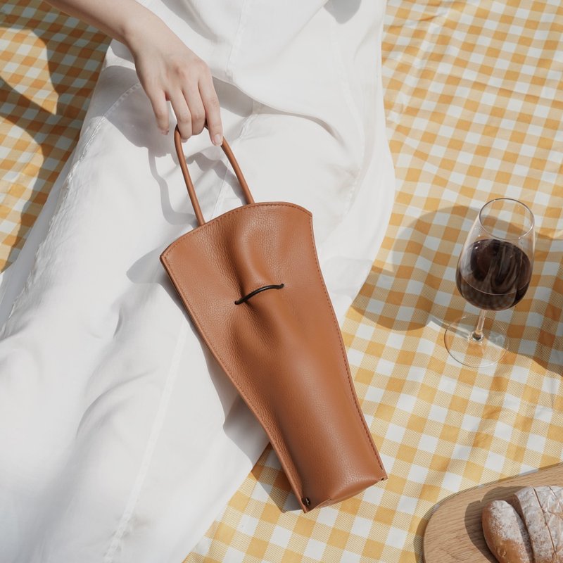 Cavetto wine tote | Leather wine bag | Long version - Other - Genuine Leather Orange