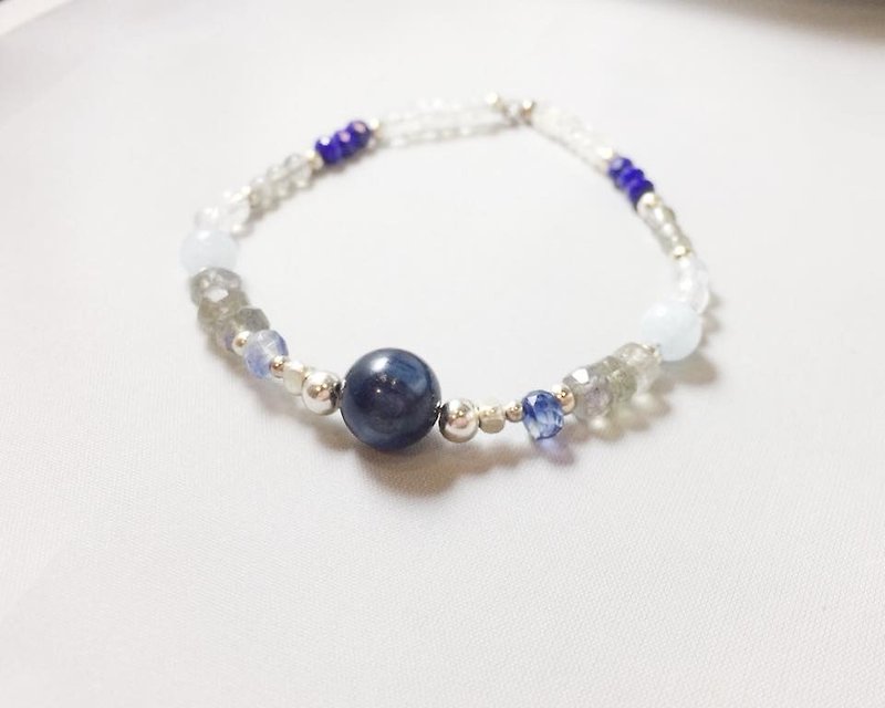 MH pure silver natural stone custom series _ Night Harbor _ kyanite limited - Bracelets - Gemstone Blue