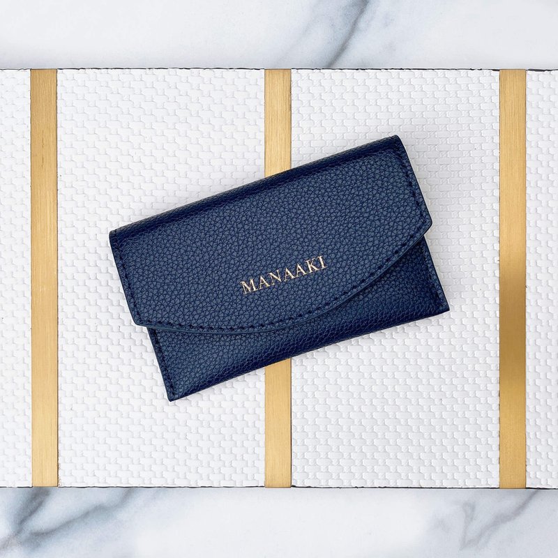 【MANAAKI】Half Moon Business Card Holder Business Card Holder Card Holder Coin Purse Leather - Card Holders & Cases - Eco-Friendly Materials Blue