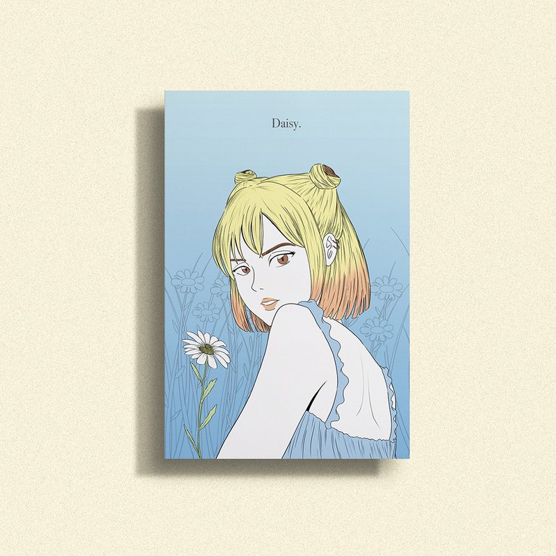 雛菊插畫星閃明信片 - 卡片/明信片 - 紙 藍色