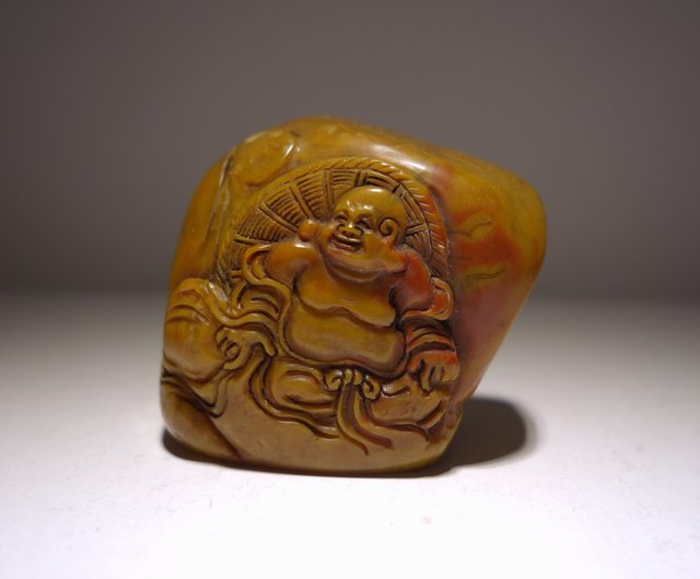 印材石　中国浙江昌化産　　山形田黄石 昌化田清代老件張燕昌昌化田黃薄意閒章壽山石田黃印章山奇藝術