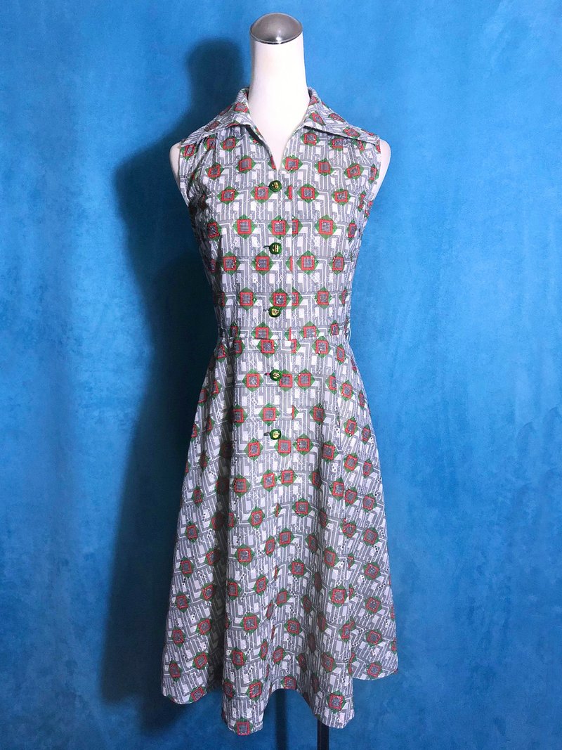 綠寶石刺繡無袖古著洋裝/ 國外帶回 VINTAGE - 洋裝/連身裙 - 聚酯纖維 多色