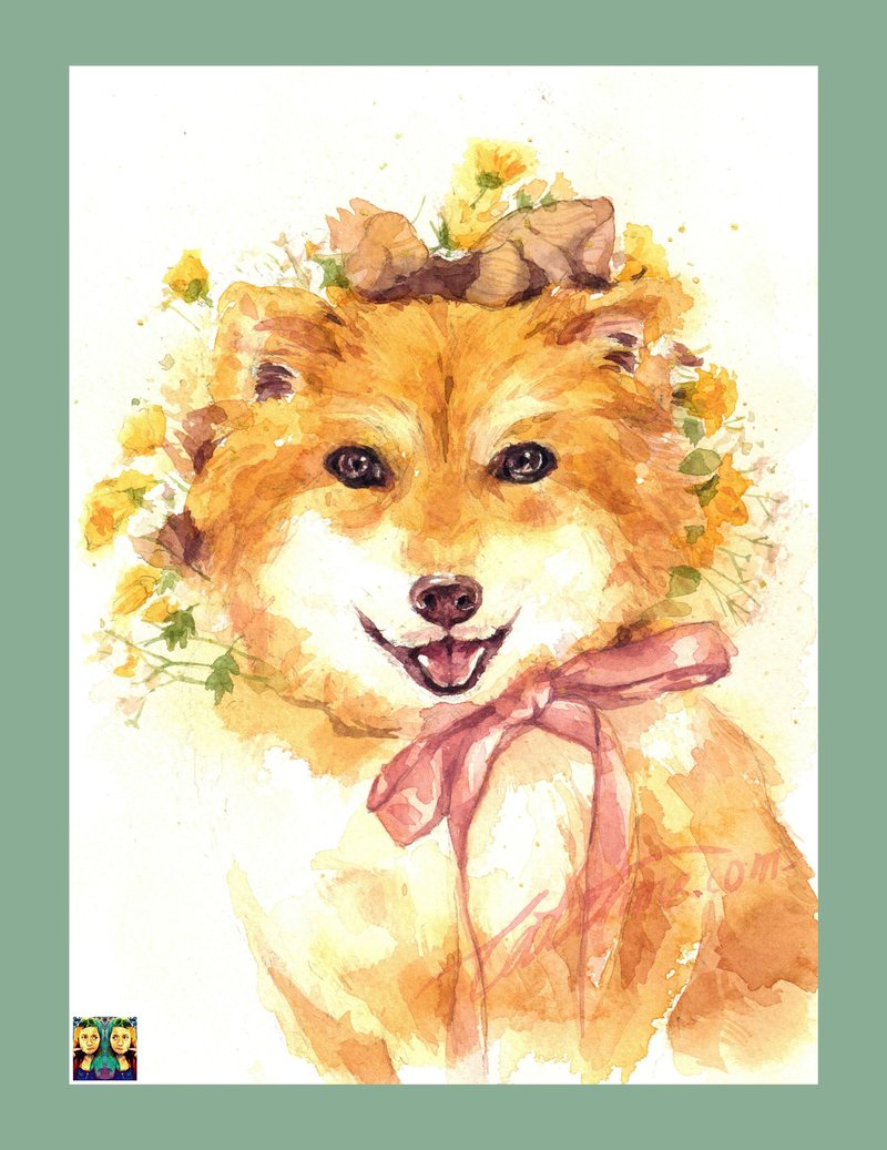 Dog and Wreath_Original hand-painted work (only one piece) - Posters - Paper 