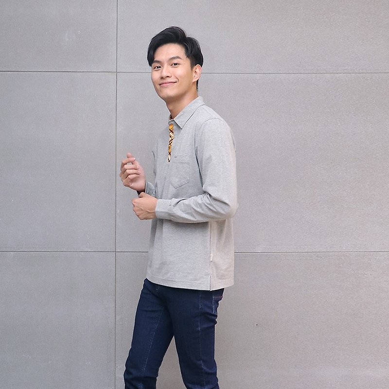 Organic cotton-breasted long-sleeved Polo shirt (dark grey) - Men's Sweaters - Cotton & Hemp Gray