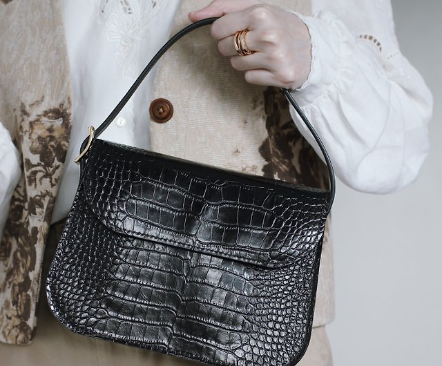 Handmade Croc Embossed Leather Genuine Leather Bag Handbag - Shop