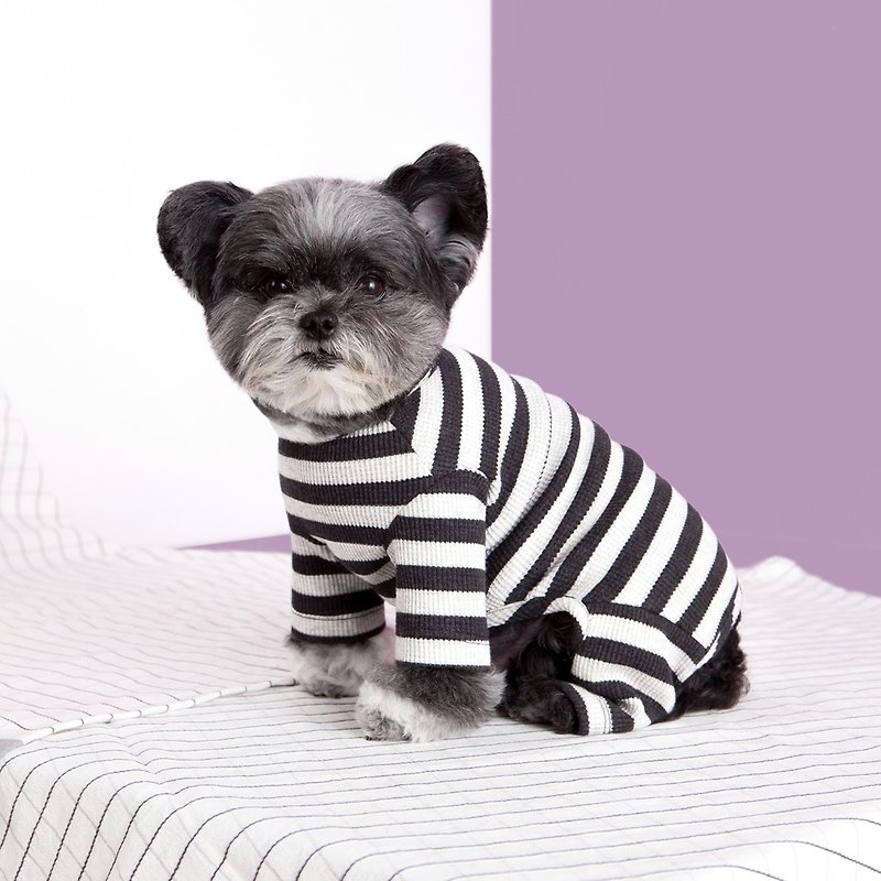 #bff striped jumpsuit_grey black stripes - ชุดสัตว์เลี้ยง - ผ้าฝ้าย/ผ้าลินิน สีเทา
