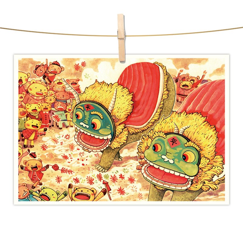 afu watercolor illustration postcard-Piduo Xiong's New Year's Day - การ์ด/โปสการ์ด - กระดาษ สีแดง