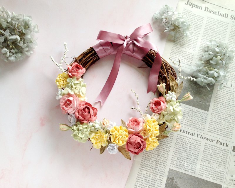 [Order order] 20cm cream soil squeezed flower wreath (can be hung) Please inform the color matching requirements - Wall Décor - Clay Gold