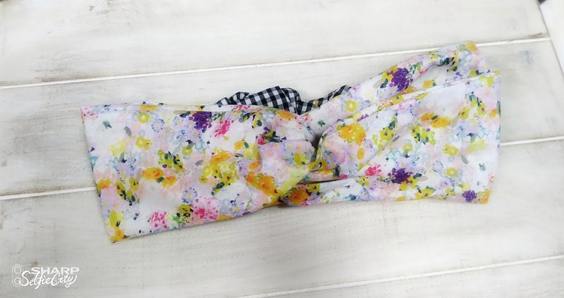 Watercolor style spring floral double circle hairband - Hair Accessories - Cotton & Hemp Multicolor