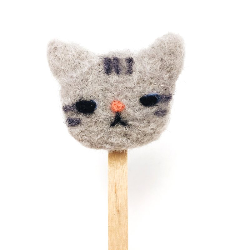貓書僮系列_貓臉羊毛氈書籤．塵虎 - 書籤 - 羊毛 灰色