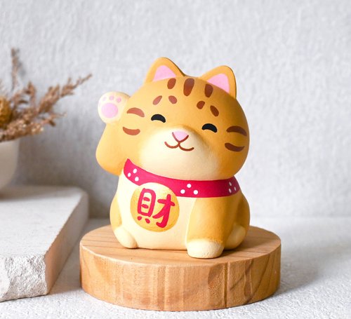 巧物ciaowo 貓來福 招財貓 橘貓 貓咪公仔擺飾 名片架 手工療癒小木雕