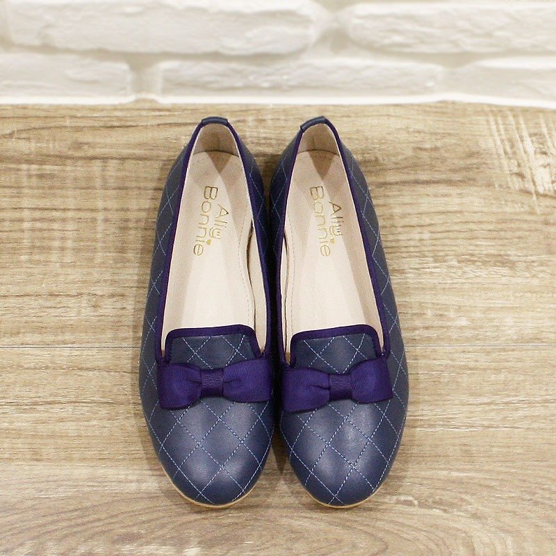 AliyBonnie親子鞋 小香風菱格紋樂福鞋(媽咪款)-時尚藍 - 女休閒鞋/帆布鞋 - 真皮 藍色