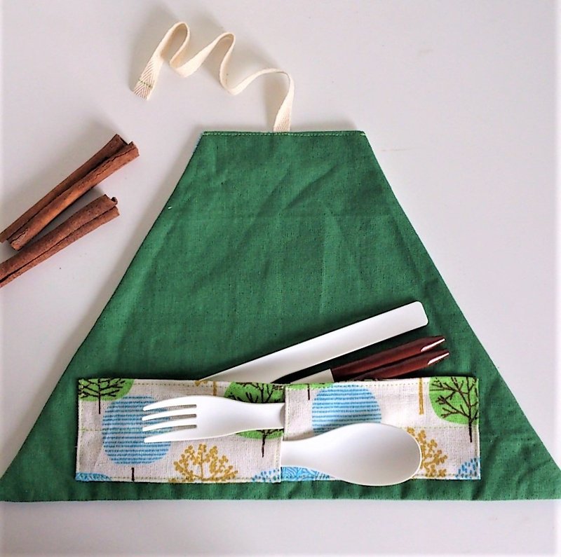 餐具收納套 (小森林) - 筷子/筷子架 - 棉．麻 綠色