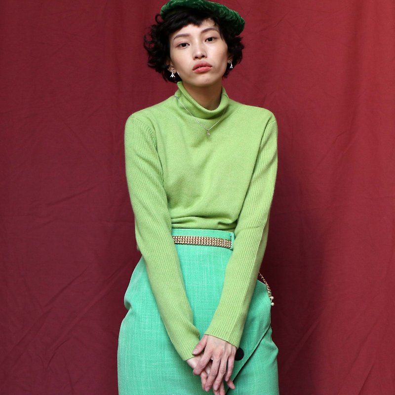 Pumpkin Vintage. Ancient Light Green Cashmere Cashmere Pullover - สเวตเตอร์ผู้หญิง - ขนแกะ สีเขียว