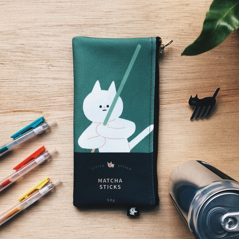 Adult Sweets Pencil Storage Bag - Matcha Stick Meow - กล่องดินสอ/ถุงดินสอ - ผ้าฝ้าย/ผ้าลินิน สีเขียว