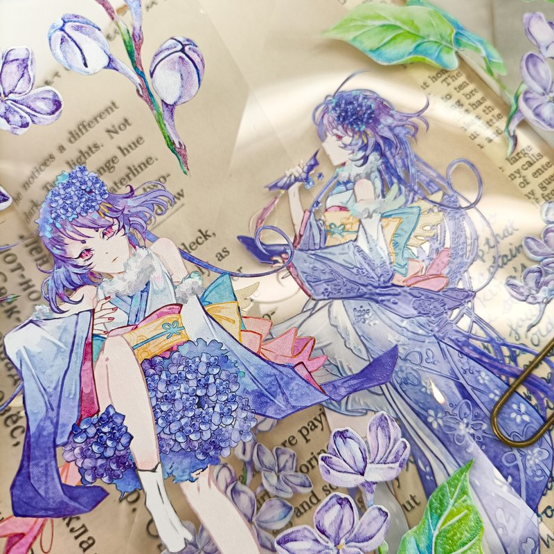NO.9K1001 / 繡球花公主Hydrangea Princess / 裝飾膠帶 - 紙膠帶/和紙/PET - 塑膠 多色