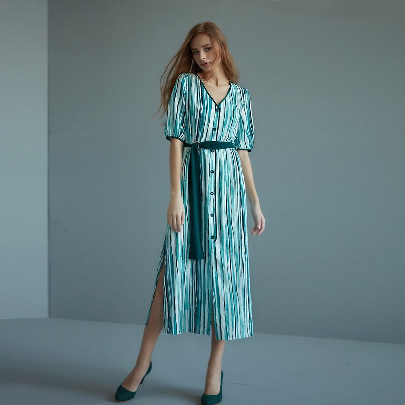 Teal striped hooded dress - One Piece Dresses - Other Materials Green