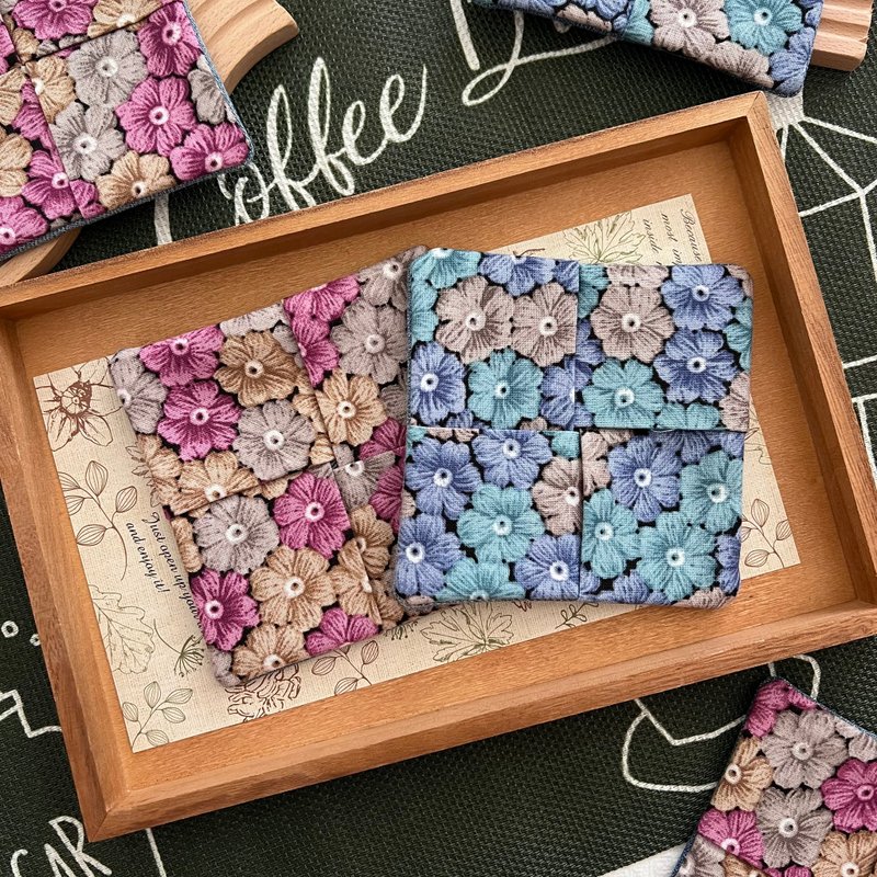 刺繡風印花杯墊 日系限定 手工布杯墊 - 杯墊 - 棉．麻 多色