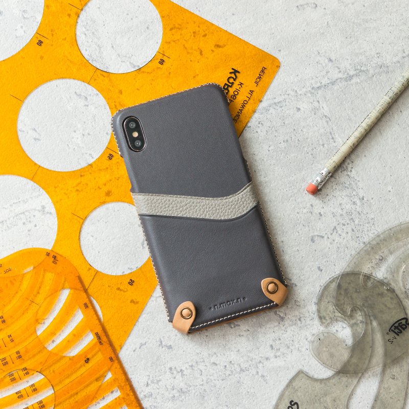 iPhone XMAX Minimalist Series Leather Case - Gray - เคส/ซองมือถือ - หนังแท้ สีเทา