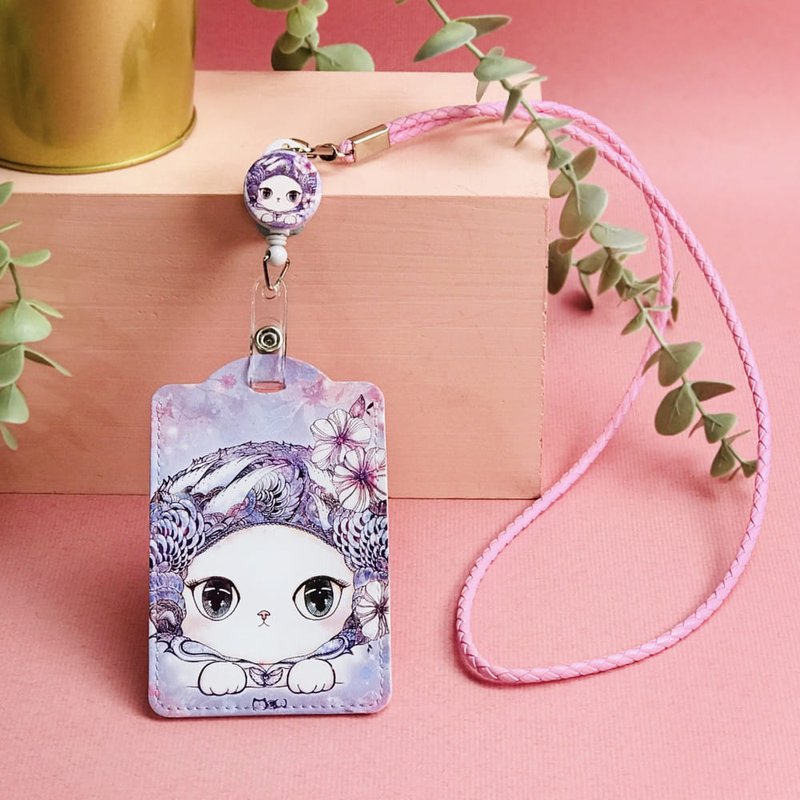 Lanyard Card Holder | Leisure Card Holder | Identification Card Holder | Student Card-Romantic Purple Warm Cat - ID & Badge Holders - Faux Leather Purple