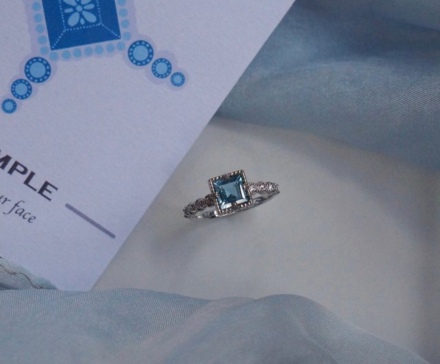 スクエア石リング 天然宝石925シルバー - ショップ onedimple