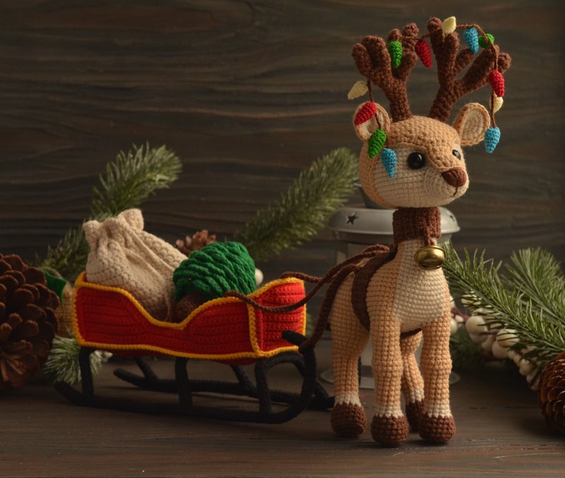 Set christmas toys: Reindeer with a sleigh a bag for gifts and Christmas tree, E - 線上教學/教學影片 - 其他材質 