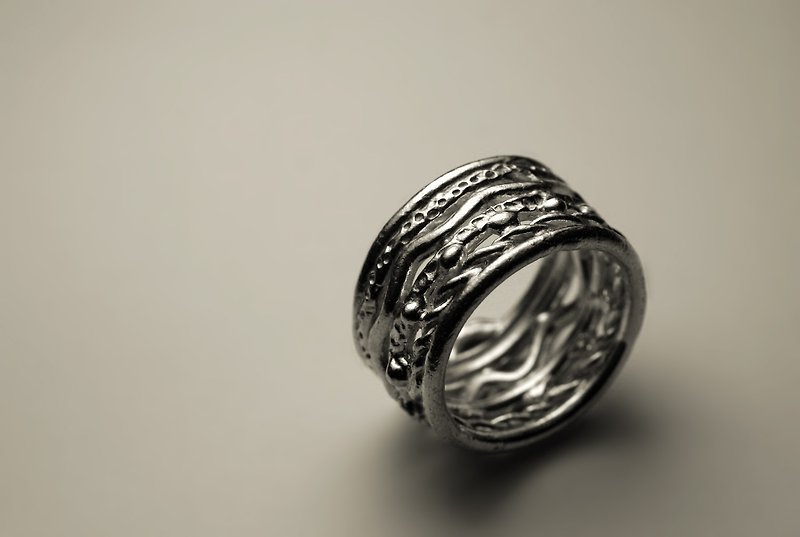 寬多層線條質感戒指 - 戒指 - 其他金屬 銀色