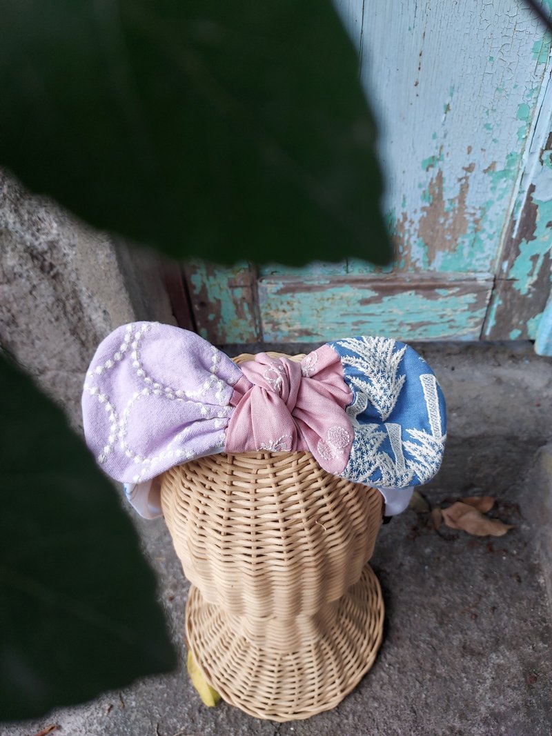 Handmade headband with pink and purple butterfly - Headbands - Cotton & Hemp Purple