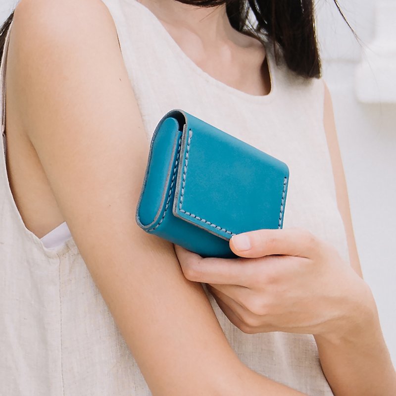 MINMIN- HANDMADE SMALL LEATHER GOODS/CARD HOLDER - TEAL/BLUE - Coin Purses - Genuine Leather Blue