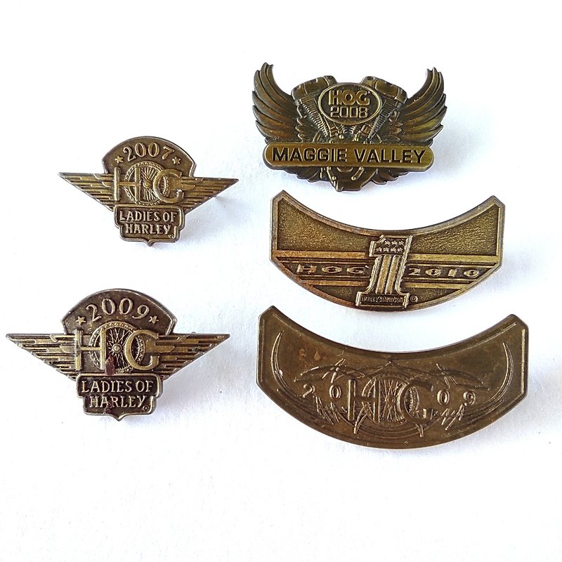 Lot 5 PCS Harley Davidson  HOG  Ladies of Harley Collectors Pin Badge - Brooches - Copper & Brass Khaki