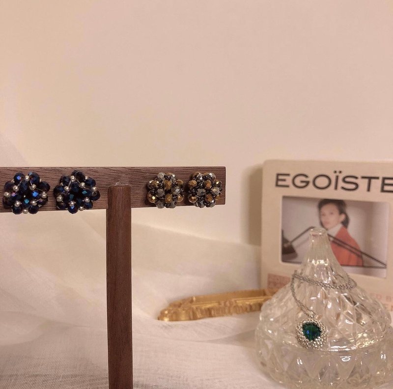 Spotlight-Woven Flower Ball Stud Earrings - Earrings & Clip-ons - Crystal Blue