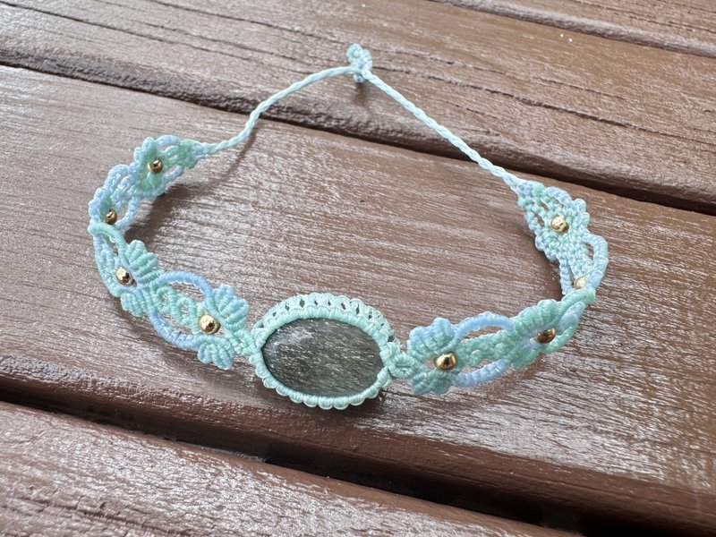 230520 Macrame 南美蠟線 銀髮晶 手鍊 - 手鍊/手環 - 半寶石 銀色