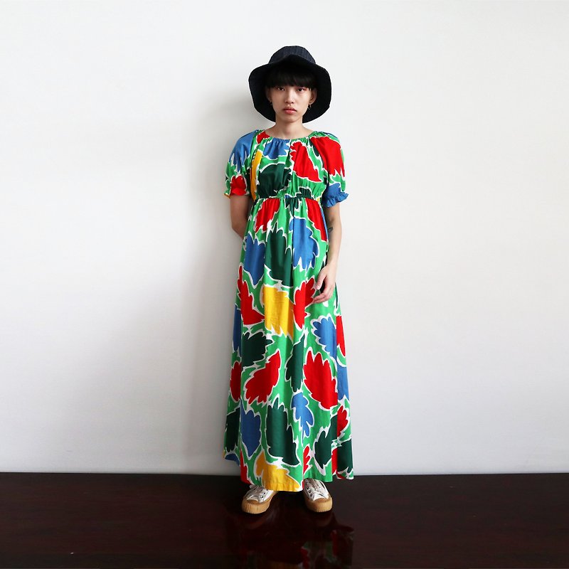 Pumpkin Vintage. Vintage tropical print dress - ชุดเดรส - ผ้าฝ้าย/ผ้าลินิน 