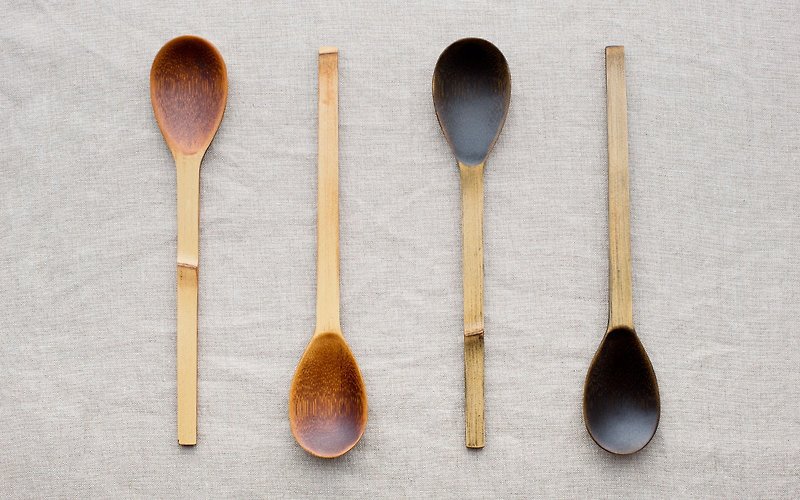 Bamboo spoon wiping lacquer Raw lacquer (brown) | Black lacquer - ช้อนส้อม - ไม้ไผ่ สีนำ้ตาล