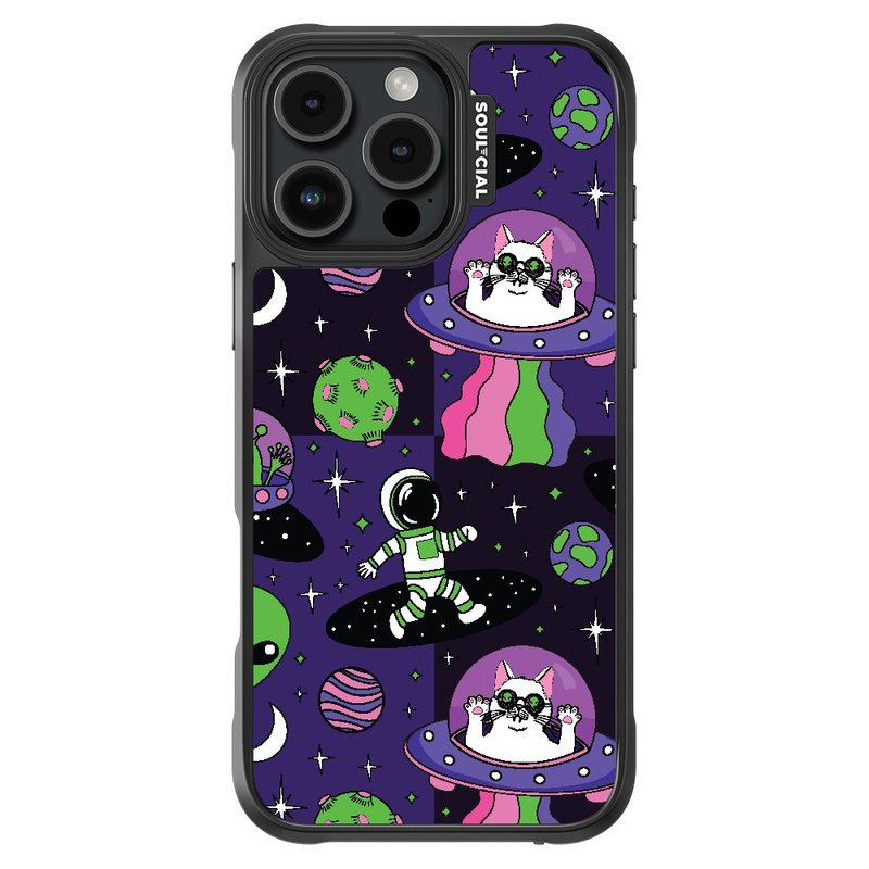 Trippy Space Cosmic Alien Cat iPhone 16 Phone Case Magnetic Protective Case - เคส/ซองมือถือ - วัสดุอื่นๆ 