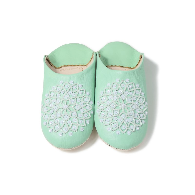 真皮 室內拖鞋 綠色 - emerald / White / moroccan Leather babouche Slippers / High quality odourless