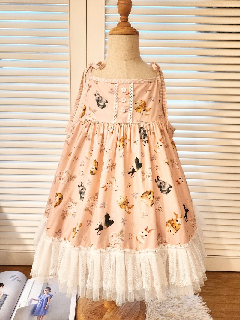 Cute rabbit shoulder strap dress - Skirts - Cotton & Hemp Pink