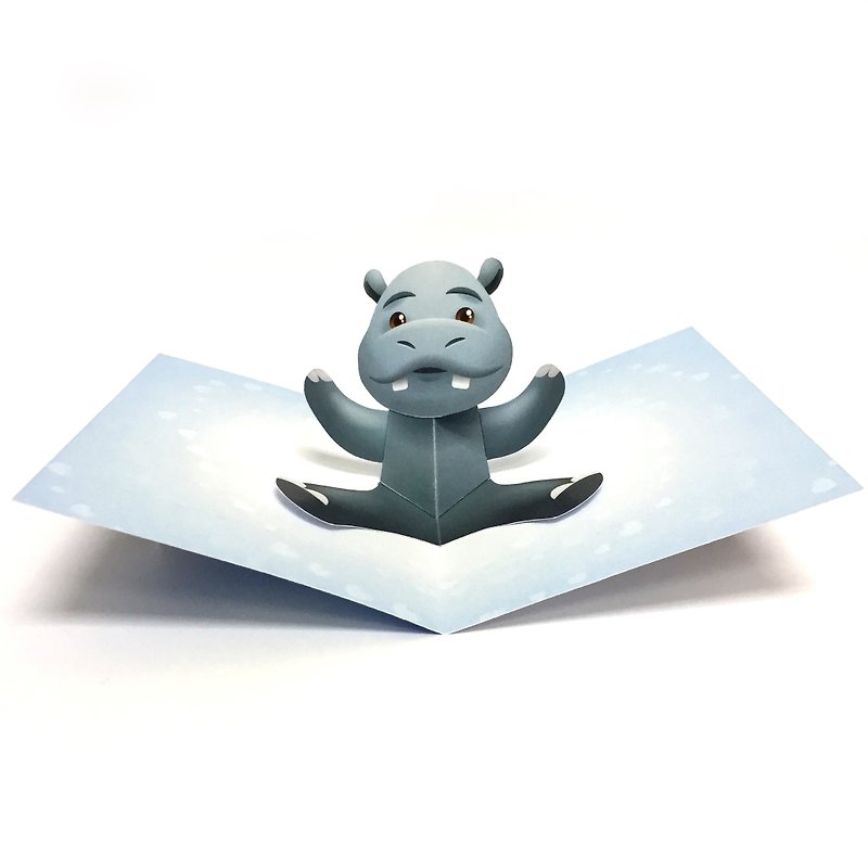 Hippo Card | Hippo Birthday Card | Hippo Pop Up Card | Birthday Card | Pop Up - การ์ด/โปสการ์ด - กระดาษ สีน้ำเงิน