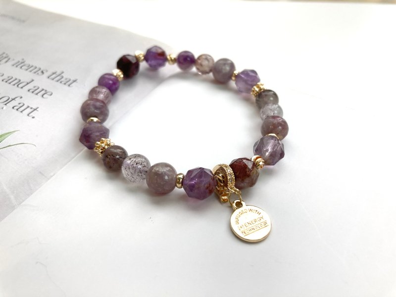 提升人緣及個人魅力 紫幽靈梅花碧璽超七水晶手鍊配可拆式掛飾 - 手鍊/手環 - 水晶 