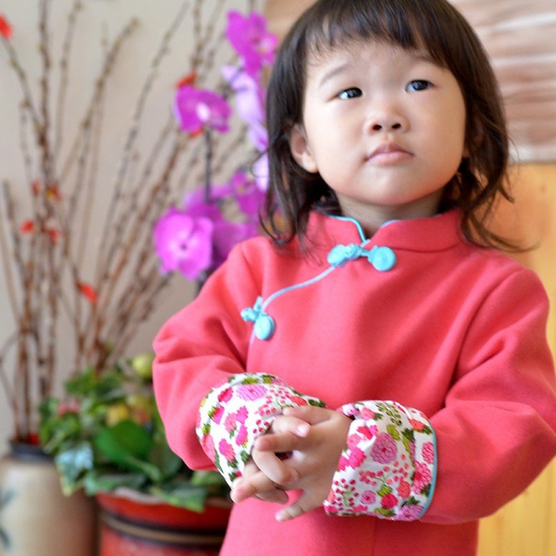 Children's cheongsam antique winter long-sleeved plain (pink) - กี่เพ้า - ผ้าฝ้าย/ผ้าลินิน สึชมพู
