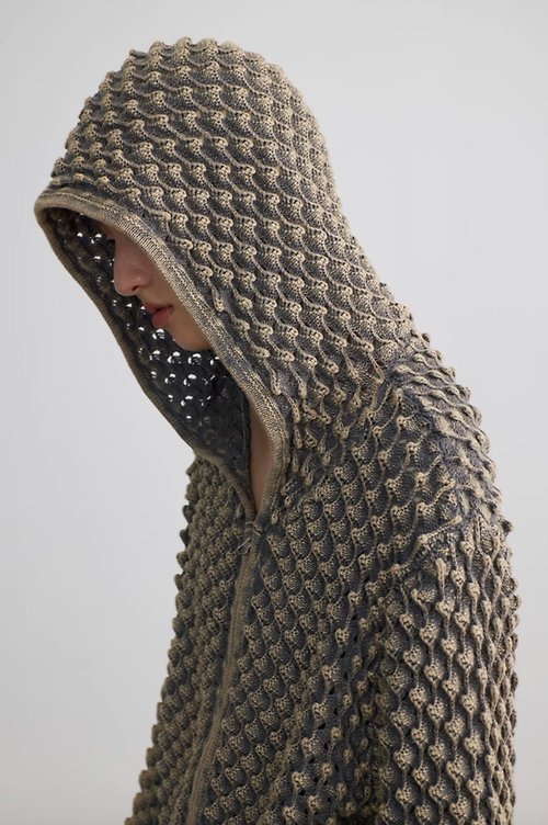 Durian Sweater three-dimensional hole hollow heavy industry hooded sweater