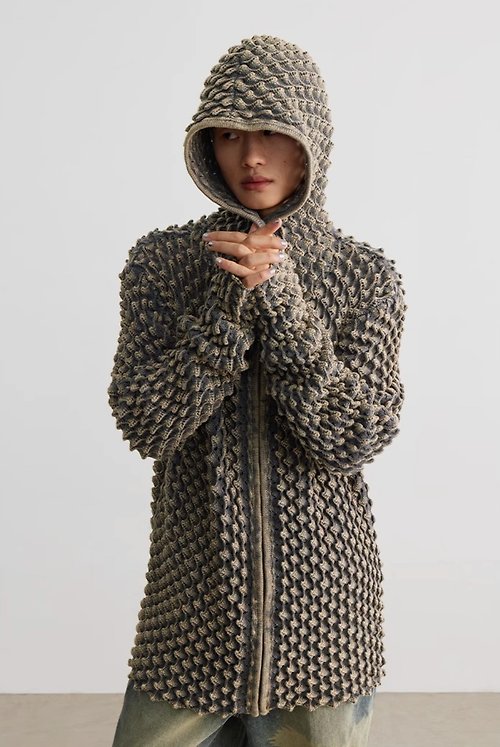 Durian Sweater three-dimensional hole hollow heavy industry hooded sweater