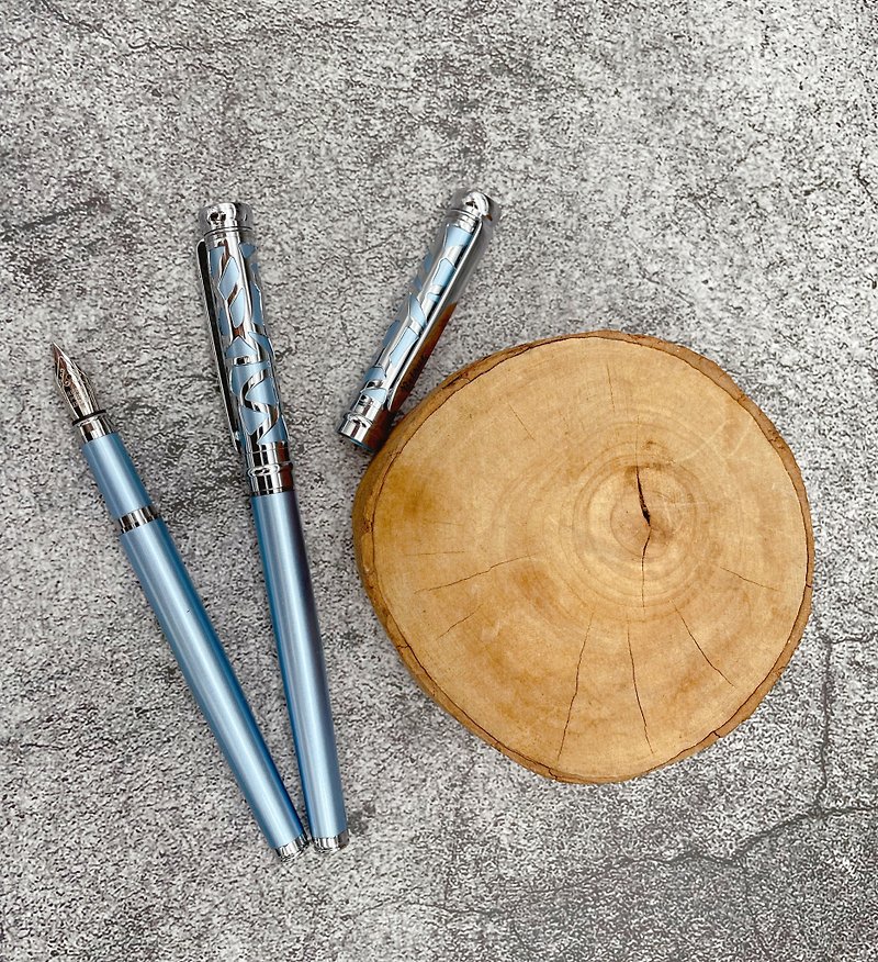 [Free Customization_Graduation Gift] Free Engraving_Betrue_Glacier Gray Blue Ball Pen + Pen Case - Fountain Pens - Copper & Brass 