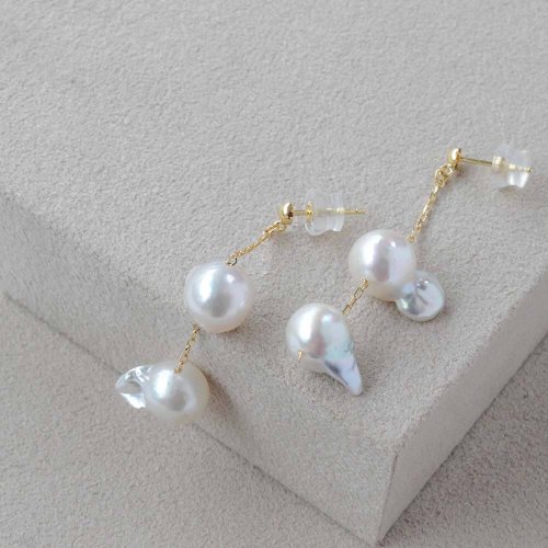 JEWELRY and PEARL FUKUDA Akoya海水珍珠耳環 18K金 日本珍珠 日本製造 巴洛克珍珠耳環